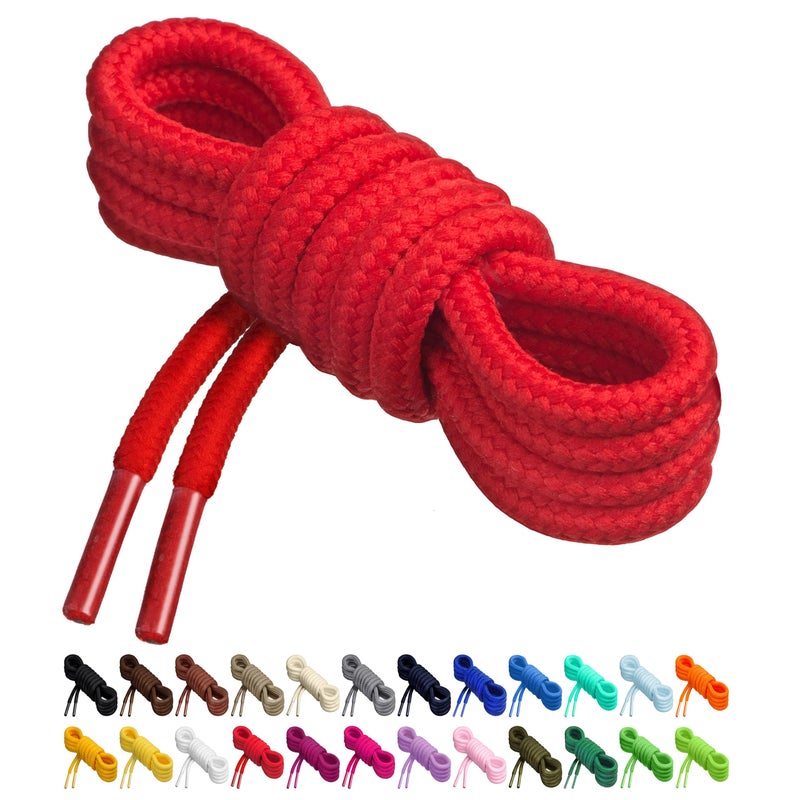 Birch Round Shoelaces 27 Colors 3/16" Thick Shoe Laces 4 Different Lengths (56" (142cm) - XL, Red) - Image 1